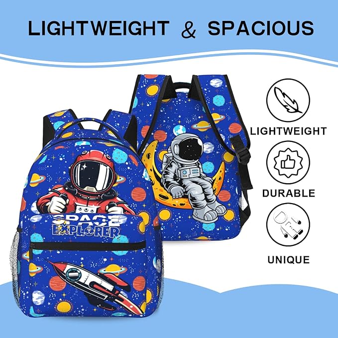 Astronaut Planet Space Backpack For Boys Girls Kids Navy Blue Rocket Spacecraft Book Bag Funny Galaxy Planet Universe Backpack For Kids Boys Girls For School Travel Hiking-CubbioJoy