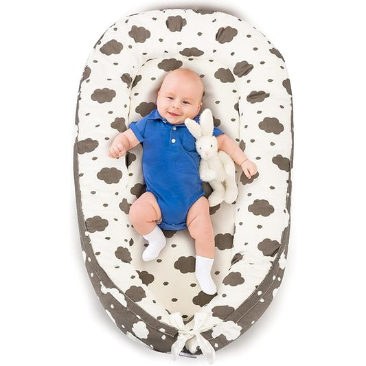 Baby Lounger- Baby Nest for 0-24 Months, Ultra Soft Organic Cotton Breathable & Portable Baby Lounger, Baby Lounger Pillow for Newborn-CubbioJoy