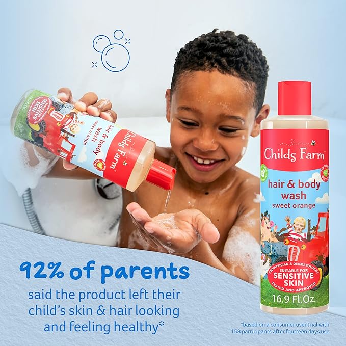 Childs Farm, Kids Hair & Body Wash for Dry, Sensitive Skin, Organic Sweet Orange, Gently Cleanses, Vegan, Cruelty-Free, 16.9 fl oz-CubbioJoy