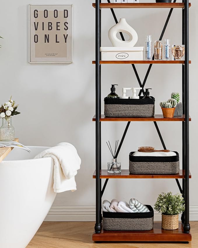 KALLAX Small Woven Basket, 12 x 8 x 4.5 Inches, Storage Basket for Organizing, Cute Small Rope Shelf Closet Cube Storage Bins Baskets for Shelves, Dog Toy Gift Baskets Empty, 3 Pack Black & Brown-CubbioJoy