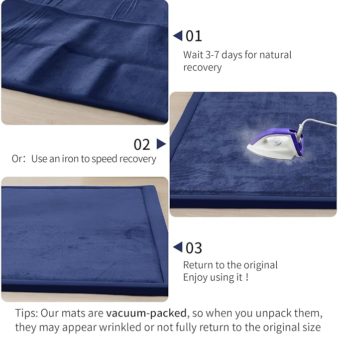 ACOMOPACK Baby Play Mat for Floor 1.3" Thick Memory Foam Play Mat 79"×118" Tummy Time Crawling with Non-Slip Bottom for Living Room,Nursery,Soft Velvet Playpen Mats for Kids,Infants（Royal Blue）-CubbioJoy