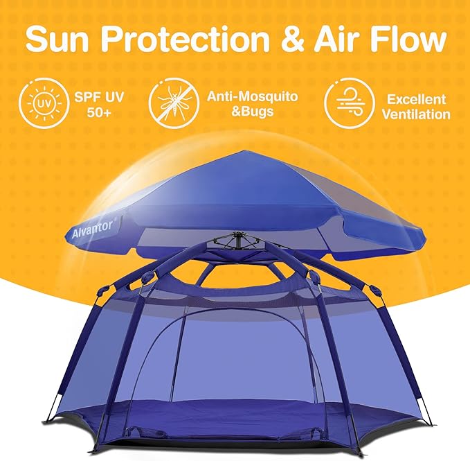 Alvantor Baby Playpen Play Yard 84"x84"x44”Large Pop Up Playpen Foldable Play Tent Indoor & Outdoor Kids Tent Lightweight Safe Space Canopy for Infants Toddlers Pets, Navy-CubbioJoy