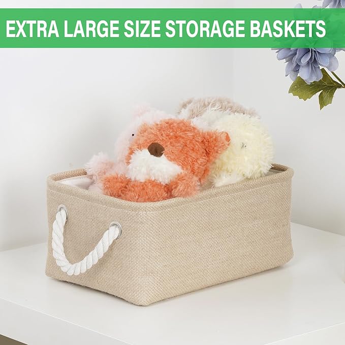 Bidtakay Small Storage Baskets for Shelves 3 Pack Fabric Storage Bins for Organizing Linen Collapsible Organizer for Closet-Flaxen-CubbioJoy