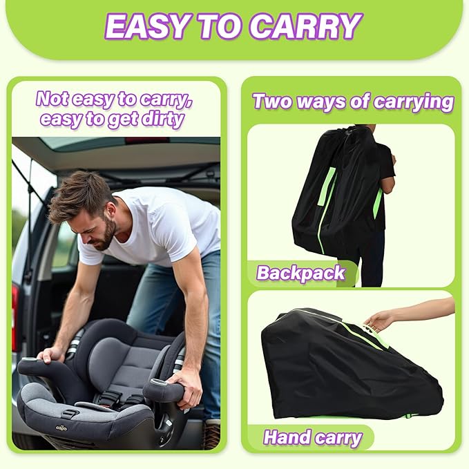 Car Seat Travel Bag for Airplane: Carseat Bags for Air Travel, Waterproof Durable Carrier Cover for Infant & Toddler Car Seats,Portable Carseat Cover with Shoulder Straps and 2 Luggage Tags-CubbioJoy
