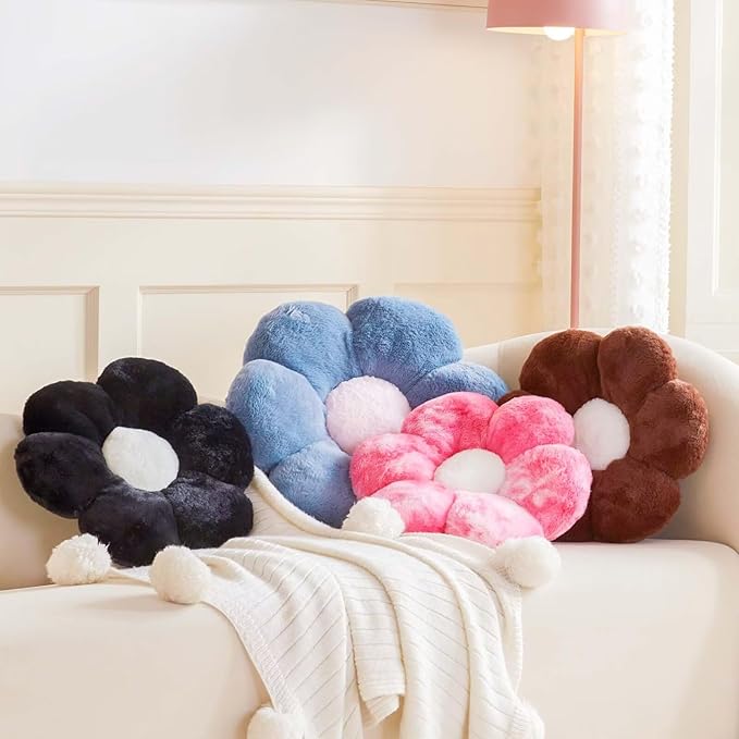 Brown Flower Pillow, 17.7" Flower Shaped Plush Decorative Throw Pillow for Bed-CubbioJoy