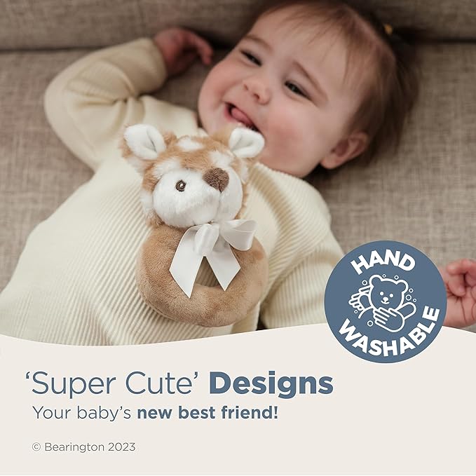 Bearington Collection Baby Lil’ Willow, 5.5 Inch Fawn Plush Stuffed Animal, Soft Baby Rattles and Plush Rings - Newborn Toys-CubbioJoy