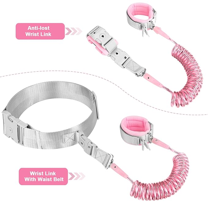 Accmor Reflective Toddler Belt Leash, Anti Lost Wrist Link for Baby, Kid Anti Lost Waist Band Child Leash with Lock for Babies Girls, Child Walking Harness Wristband Rope Tether for Outdoor Travel-CubbioJoy