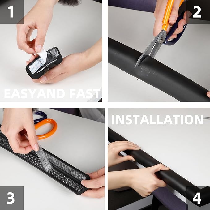 2 Pack L Shape Extra Thick Furniture Table Edge Protectors Foam Baby Safety Bumper Guard 16.4 Ft,Hearth Cushion,for Table, Fireplace, Countertop(with 8 Corners) (Black)-CubbioJoy