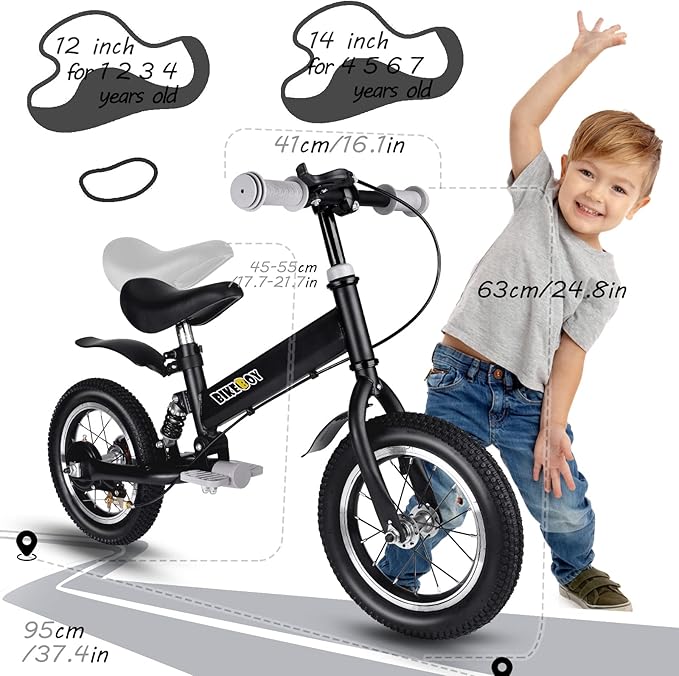 Balance Bike 2 in 1,The Dual Use of a Kids Balance Bike and Kids Bike,12 14 Inches for 2-6 Years Old,with Shock Absorbers, Fenders, Pedals, Auxiliary Wheels-CubbioJoy