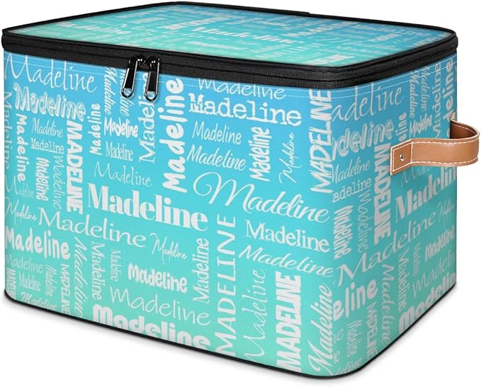 Custom Storage Basket with Name, Personalized Storage Bins with Zipper Lid, Foldable Fabric Storage Box Large capacity with Handle Blue Green Gradient-CubbioJoy