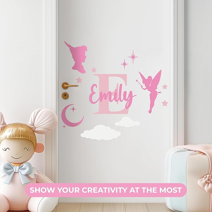 CRYPTONITE Personalized Name & Initial Tinkerbell Vinyl Wall Decals - Baby Girl Bedroom Decor - Fairy & Princess Wall Decals (A. Tinkerbell)-CubbioJoy