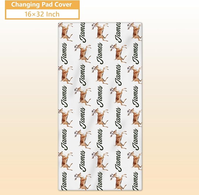 Custom Baby Crib Bedding Set, 5 Pcs Personalized Name Baby Crib Sets for Infant Toddler, Green Woodland Deer Nursery Bedding Set for Boys Girls, Double Layer Baby Bedding Sets Customized Gifts-CubbioJoy