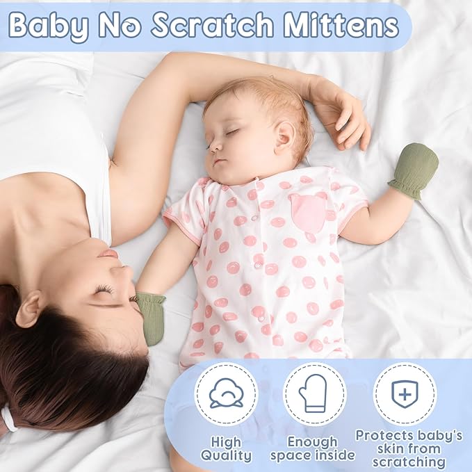 8 Pairs Newborn Baby Muslin Mittens 0-6 Months No Scratch Elastic Wrist Soft Breathable Gloves Bulk Cotton for Infant-CubbioJoy