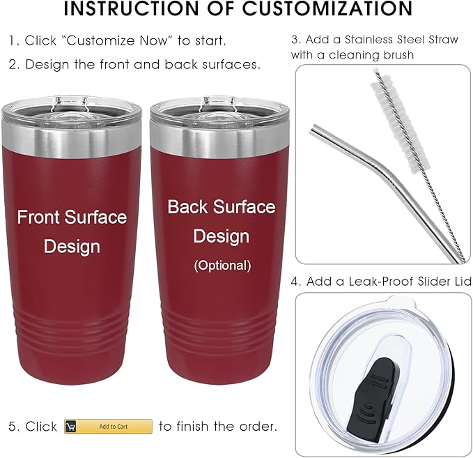 iProductsUS Personalized Tumbler with Slider Lid, Stainless Steel 20 oz Coffee Mug Engrave Names, Vacuum Insulated Custom Cup, Gift Idea for Dad, Husband, Him (Maroon)-CubbioJoy