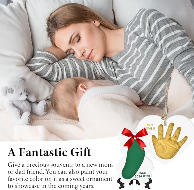 Baby Handprint Footprint Keepsake Ornament Kit, Personalized Baby Foot Printing Kit for Newborn Clay Impression Handmade DIY Imagination to Create-CubbioJoy