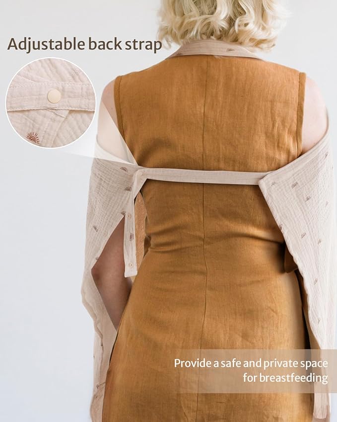 Blissful Diary Muslin Nursing Cover for Breastfeeding, Breathable Breastfeeding Cover up with Arch Neckline for Women, Nursing Apron (Rainbow)-CubbioJoy