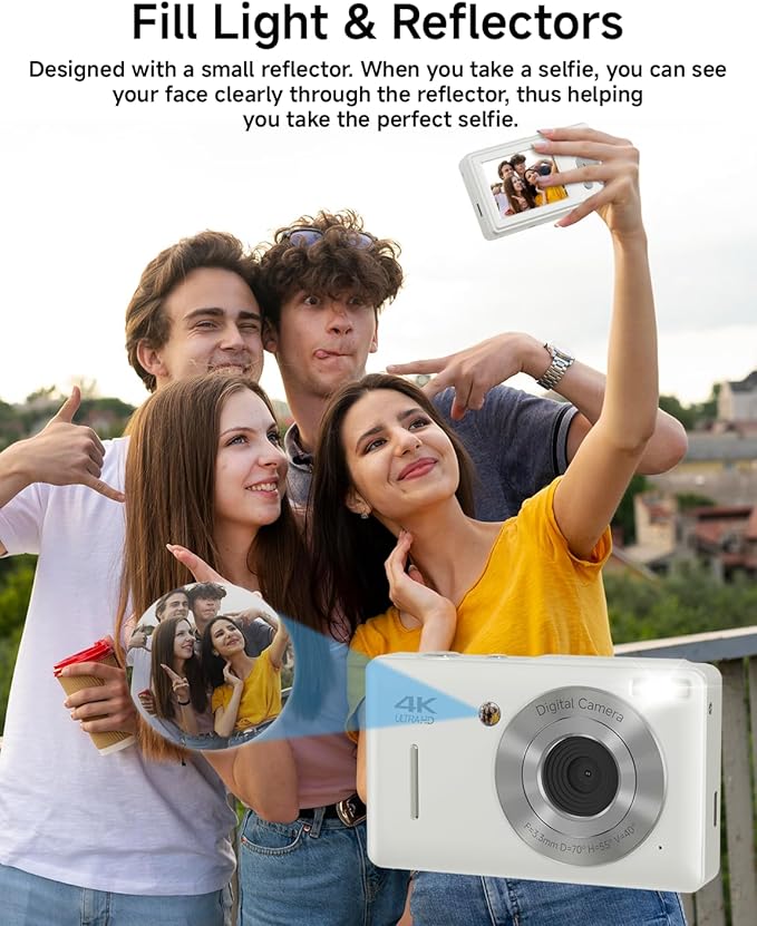 Digital Camera for Kids, FHD 1080P 44MP Point and Shoot Digital Camera with Face Detect, Smile Capture, 18X Zoom, 20 Filters, Anti Shake, 32GB SD Card White Compact Vintage Camera for Kids Boys Girls-CubbioJoy