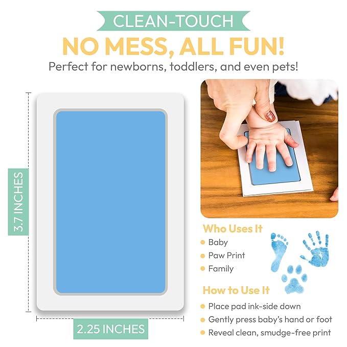 Clean Touch Ink Pad for Baby Handprints and Footprints – Inkless Infant Hand & Foot Stamp – Safe for Babies, Doesn’t Touch Skin – Perfect Family Memory or Gift – Blue Print Kit by Tiny Gifts-CubbioJoy