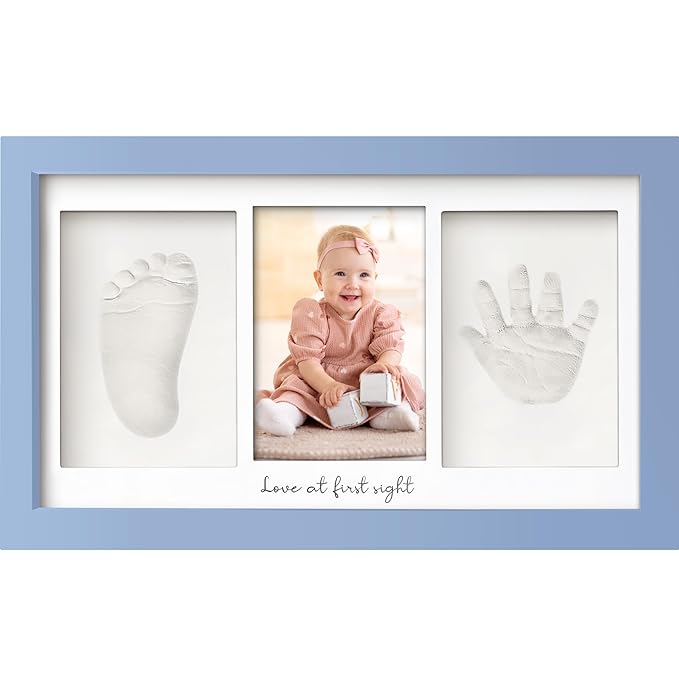 Baby Hand and Footprint Kit - Clay Handprint Keepsake Frame, Newborn Nursery Picture Frame, Personalized New Mom Gifts for Baby Shower & Registry (Cornflower)-CubbioJoy
