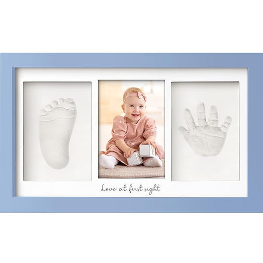 Baby Hand and Footprint Kit - Clay Handprint Keepsake Frame, Newborn Nursery Picture Frame, Personalized New Mom Gifts for Baby Shower & Registry (Cornflower)-CubbioJoy