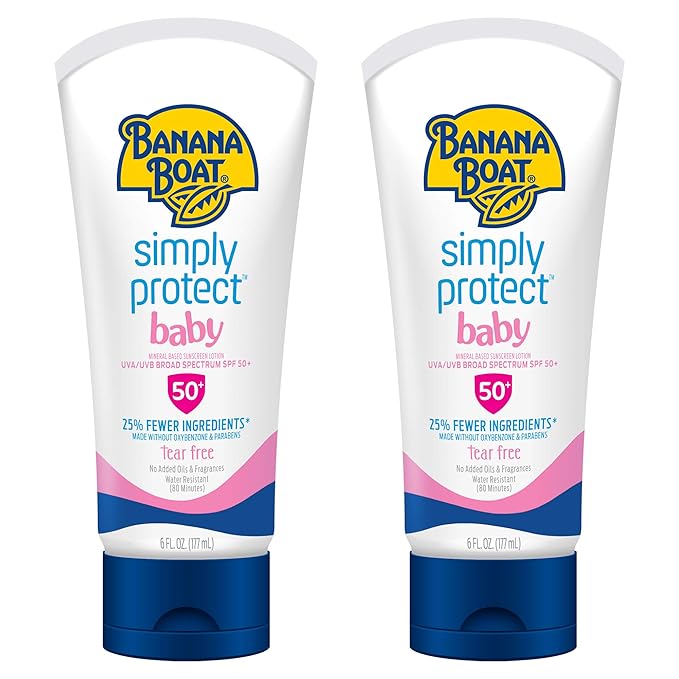Banana Boat 100% Mineral Baby Sunscreen Lotion SPF 50 Twin Pack | SPF 50 Sunscreen for Babies, Baby Sunblock Lotion, Oxybenzone-Free, 6oz each-CubbioJoy