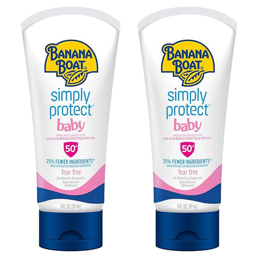 Banana Boat 100% Mineral Baby Sunscreen Lotion SPF 50 Twin Pack | SPF 50 Sunscreen for Babies, Baby Sunblock Lotion, Oxybenzone-Free, 6oz each-CubbioJoy
