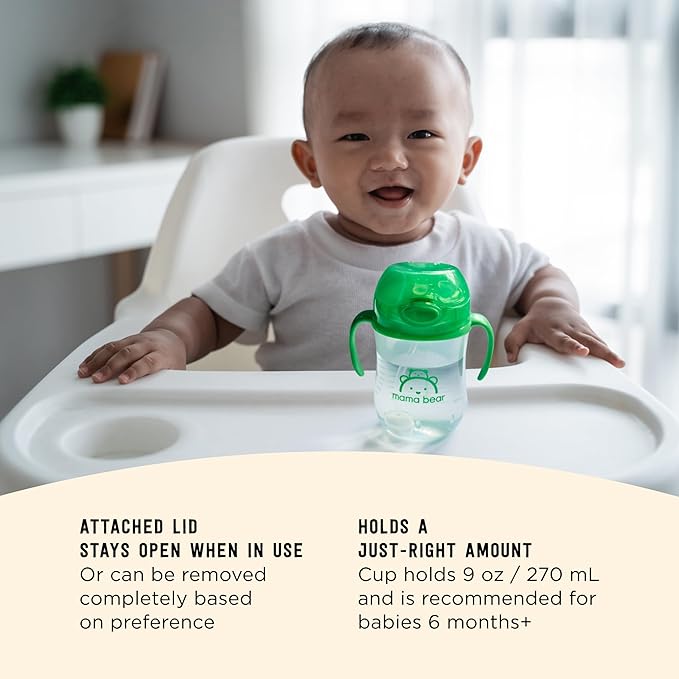 Amazon Brand - Mama Bear Silicone Weighted Straw Sippy Cup, 9 Ounces, Pack of 4, Blue/Green-CubbioJoy