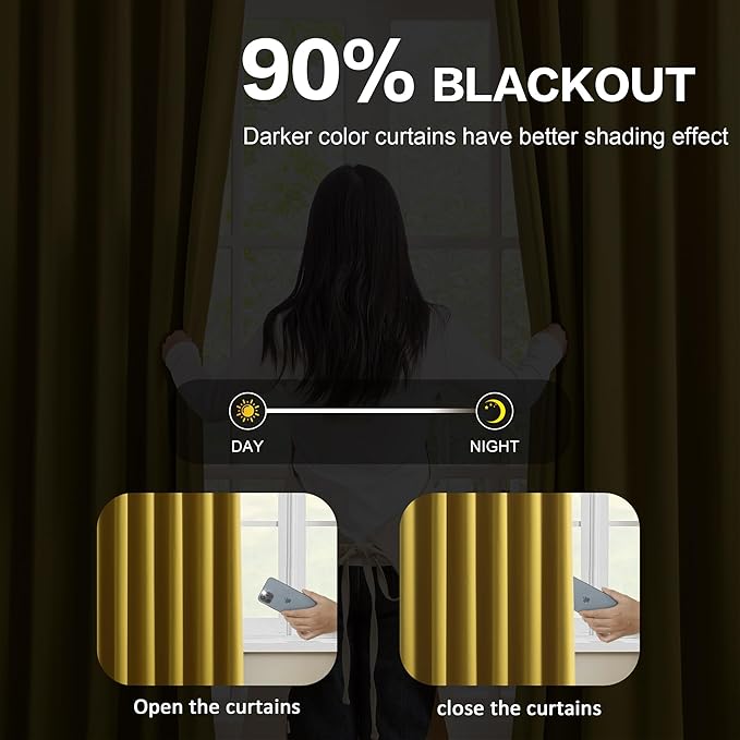 KEQIAOSUOCAI Yellow Pinch Pleated Curtains 96 Inch Length 2 Panels Set Noise Cancelling Window Drapes for Nursery Bedroom Living Room 40x96-CubbioJoy