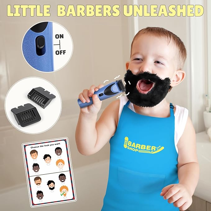 Barber Shop Pretend Play Toy, Kids Hair Salon Toys, Kids Shaving Kit for Boys Ages 3+ with Blow Dryer, Electric Shaver Toys, Tool Bag and Stylist Shave Barber Accessories for Role Play (Black)-CubbioJoy