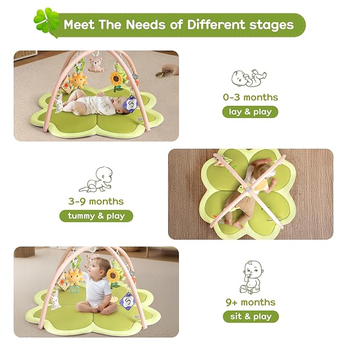 Baby Play Mat Activity Gym for Babies and Toddlers, Four-Leaf Clover Baby Play Gyms & Playmats for Babies-CubbioJoy