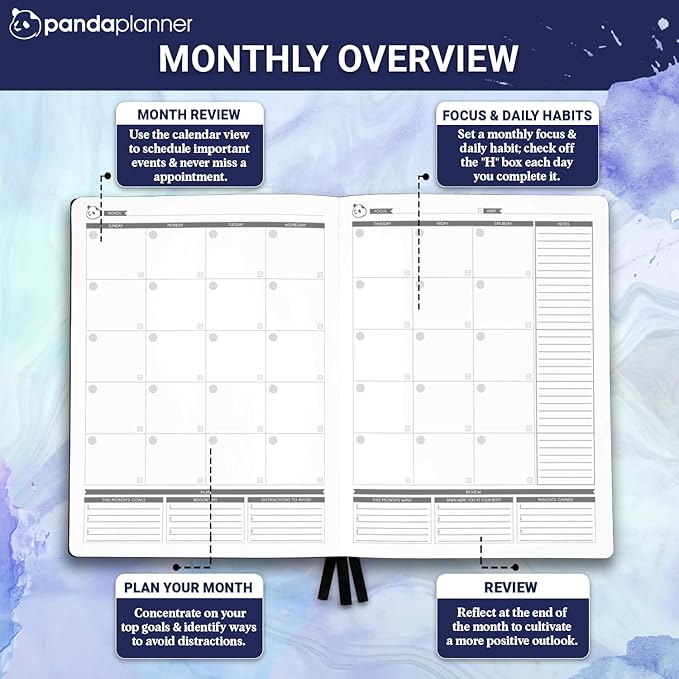 Panda Planner Pro Undated Daily Planner 2025-2026 with Hourly Schedule 8.5"x11" - To Do List Notepad, Daily Journal, Goal Planner, Habit Tracker, Gratitude Journal - Home/Office Supplies - Purple-CubbioJoy