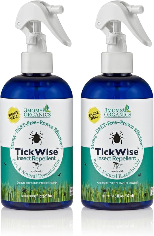 3 Moms Organics, TickWise 8oz Extra Strength Double Whammy 2-Pack - DEET- Free, Tick and Insect Repellent, Plant Based Essential Oils, All Natural Ingredients, Safe for Kids, Adults, Dogs & Horses-CubbioJoy
