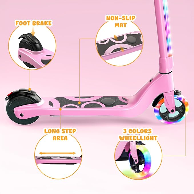 CBD Electric Scooter for Kids, 6 Mph Top Speed, Up to 5 Miles Range, 5.3" Solid Tires Wheel and Front Light, Kick Scooter Adjustable Height for Kids Age 6-12-CubbioJoy