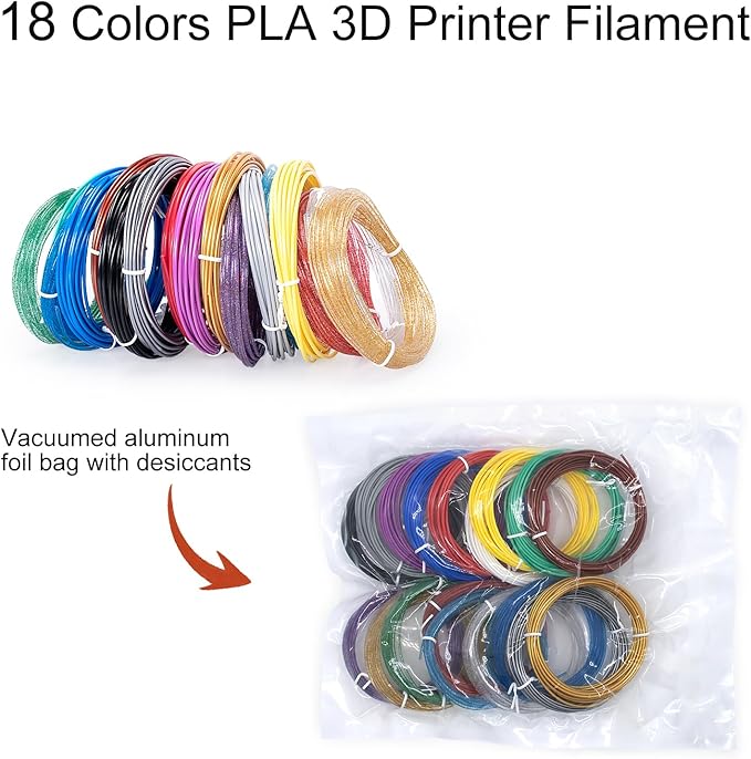 18 Colors 3D Pen Filament Refills Compatible with SCRIB3D MYNT3D PIKA3D 3D Pen for Kids Per Color 10Feet 1.75mm PLA 3D Printing Pen Filament Refills, NOT FIT 3Doodler Start Pen-CubbioJoy