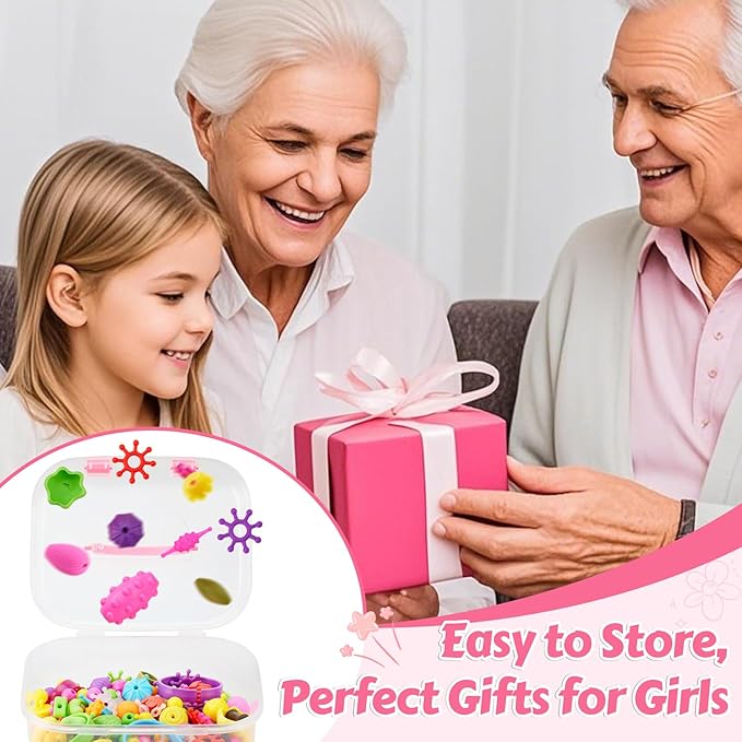 Arthopt Pop Beads, Jewelry Making Kit for 3 4 5 6 7 8 Years Old Girls, Arts and Crafts for Kids,Large Snap Beads DIY Necklace Bracelets Ring Set, Birthday Party Holiday Gift-CubbioJoy