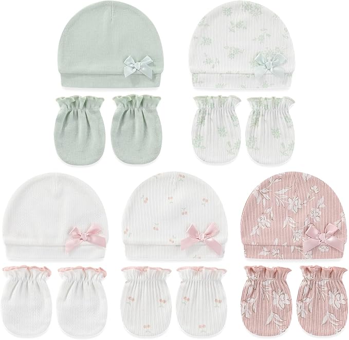 Cute Baby Girl Hats Mittens Set 10-Pack New Born Boy Caps Gloves Suit 0-6 Months Infant Accessories-CubbioJoy