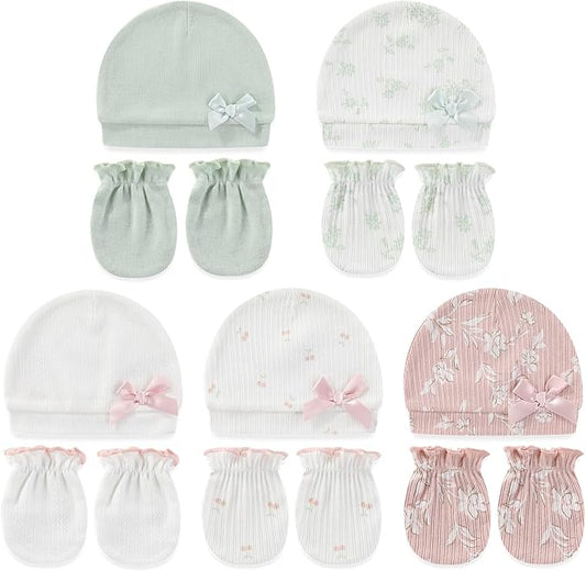 Cute Baby Girl Hats Mittens Set 10-Pack New Born Boy Caps Gloves Suit 0-6 Months Infant Accessories-CubbioJoy