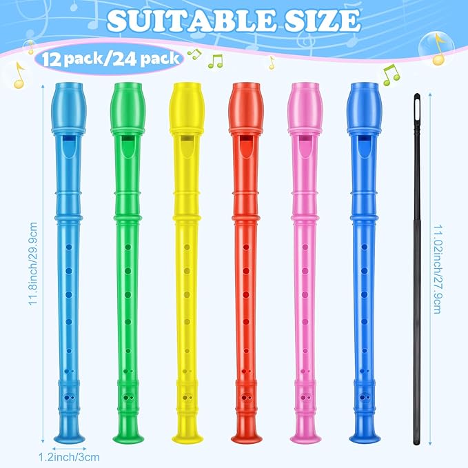 8 Hole Soprano Recorders Descant Flute Bulk With Cleaning Rod German Style for Back to School Gift Christmas Shoebox Supplies Musical Instruments Party Favor (12 Pack)-CubbioJoy