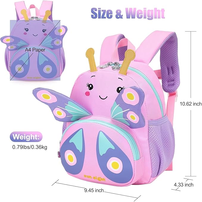 3D Butterfly Toddler Backpack - Cute Animal Cartoon Mini Travel Bag for Girls 1-3 Years,Waterproof Kids Preschool Backpack with Personalized Design (Butterfly Style)-CubbioJoy