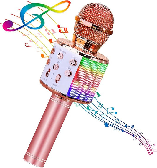 BlueFire 4 in 1 Karaoke Wireless Microphone with LED Lights, Portable Microphone for Kids, Great Gifts Toys for Kids, Girls, Boys and Adults (Pink)-CubbioJoy