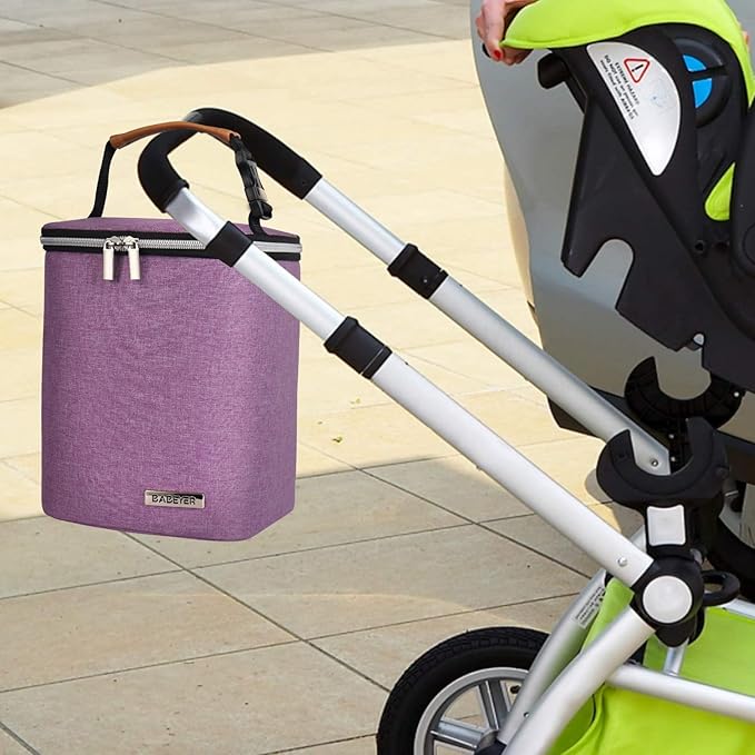 Breast Milk Cooler Bag with Ice Pack Fits 4 Baby Bottles Up to 9 Ounce, Baby Bottle Bag Great for Nursing Mom Daycare, Purple-CubbioJoy