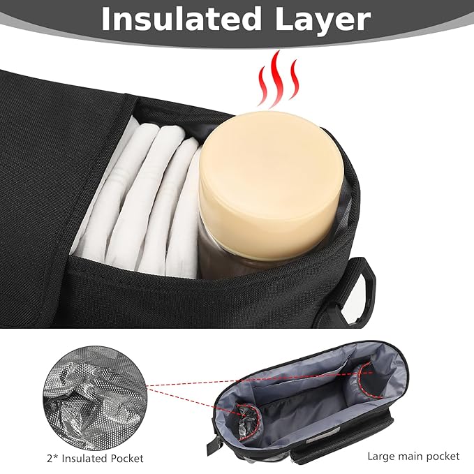 Accmor Universal Stroller Organizer with Insulated Cup Holder, Stroller Caddy Bag Accessories, Stroller Cup Holder Organizer for Uppababy Baby Jogger Britax Stroller, Black-CubbioJoy