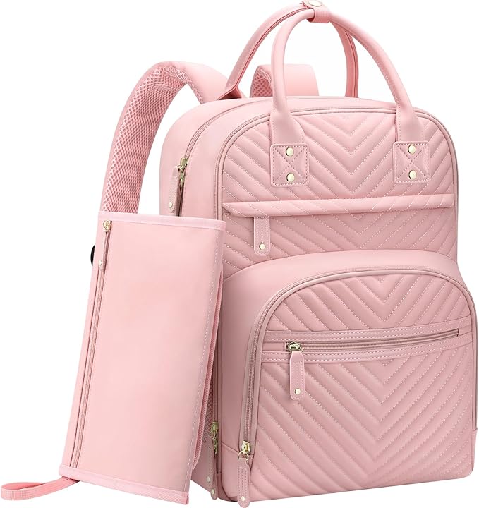Diaper Bag Backpack for Women with Changing Pad, Baby Bag with Insulated Pockets Multifunctional Diaper Bags For Baby Girl Boy Waterproof Baby Bags For Boys Girls Maternity Bag Baby Pink-CubbioJoy