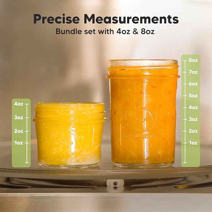 KeaBabies 4pk 8oz & 4pk 4oz Glass Baby Food Containers with Lids - Leak-Proof, Microwavable Small Glass Jars,Baby Purees & Toddler Snack Storage Containers,BPA-Free,Dishwasher & Freezer Safe(Roseate)-CubbioJoy