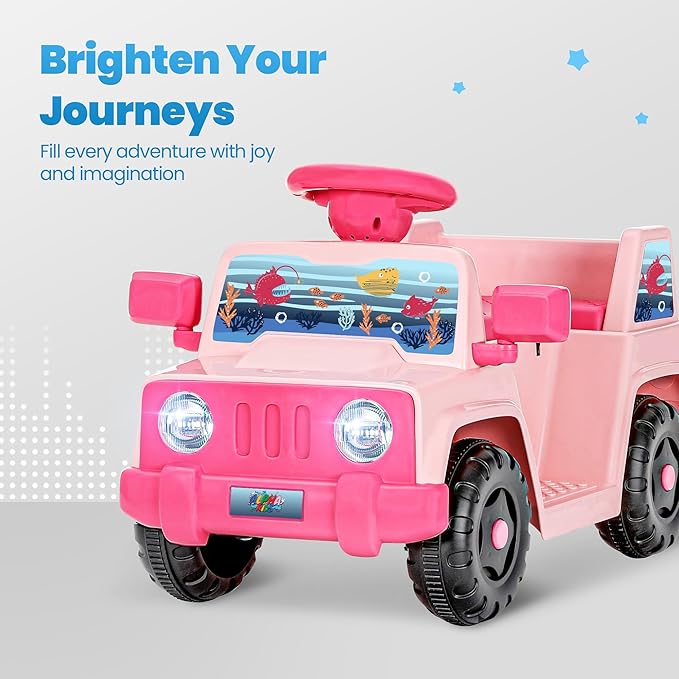 6V Toddler Ride On Car Interactive Electric Car with Horn LED Front Light Rear Storage Ocean Theme Perfect for Boys & Girls 18+ Months Safe Fun and Exciting for Little Explorers(Pink Ocean)-CubbioJoy