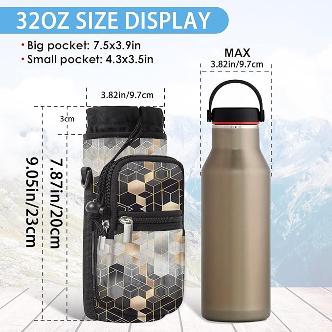 25/32/40/64oz Water Bottle Bag Holder Carrier-Insulated Crossbody Sling Case Sleeve with Strap & Pockets for Men Women Gym Cycling Travel Walking Hiking Camping-CubbioJoy
