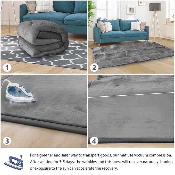 Baby Play Mat for Floor Tummy Time Nursery Rug Muscle Mat Area Rug Playroom Tatami 50 * 50" Memory Foam 1.3" Thick Crawling For Babies,Toddlers, Infants, Kids,Floor Mat(Grey)-CubbioJoy