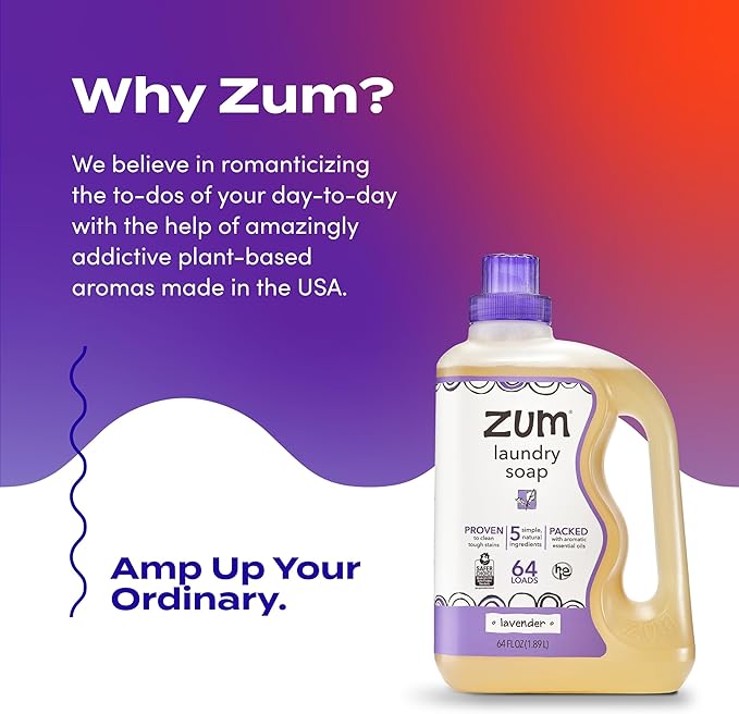 Indigo Wild Zum Clean Laundry Soap - Plant-Based Liquid Laundry Soap - Contains Baking Soda, Essential Oils & Saponified Coconut Oil - Lavender Scent - 64 fl oz (2 Pack)-CubbioJoy