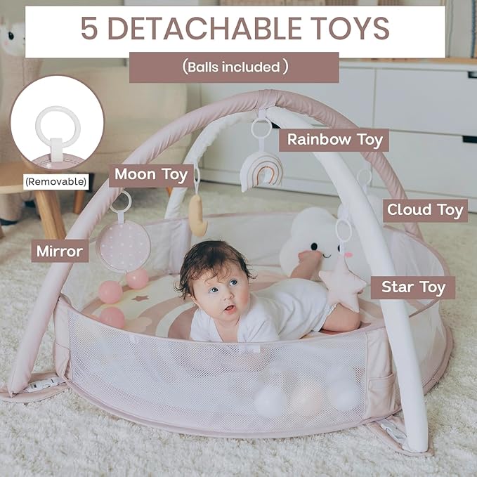 6-in-1 XL Play Mat & Play Gym, Baby Gym, Baby Activity Gym, Sensory Exploration and Motor Skill Development Toys (Blush)-CubbioJoy