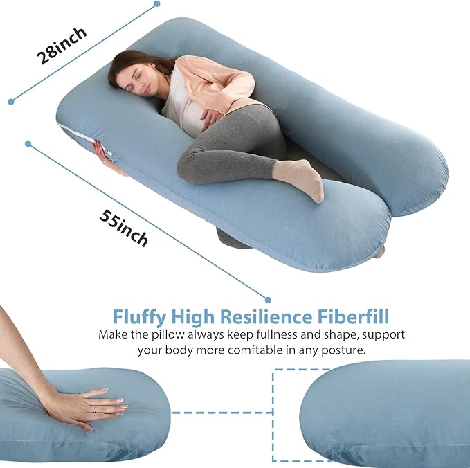 Amagoing Cooling Pregnancy Pillow for Sleeping, U Shaped Maternity Full Body Pillow for Women with Hip, Leg, Back Pain Support, Removable Cooling Cover Included (Light Blue)-CubbioJoy